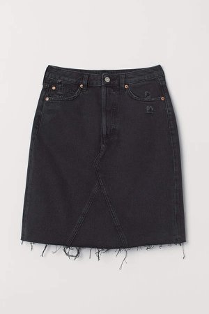 Knee-length Denim Skirt - Black