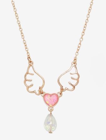 heart pendant gold wing necklace