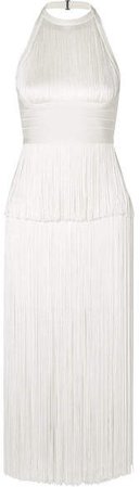 Fringed Bandage Halterneck Midi Dress - White