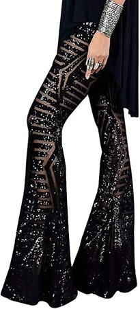 Amazon.com: Azokoe Women High Waist Glitter Sequin Pants Wide Leg Palazzo Trousers Leggings Clubwear: Clothing