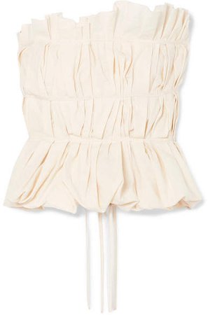 Gathered Cotton And Linen-blend Bustier Top - Cream