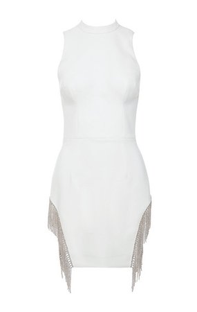 Clothing : Bodycon Dresses : 'Charlize' White Crystal Trim Dress