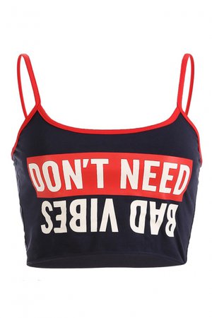 DON'T NEED Letter Printed Spaghetti Straps Sleeveless Cropped Cami - Beautifulhalo.com