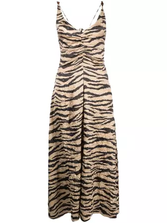 GANNI tiger-print Satin Midi Dress - Farfetch