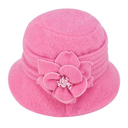 Womens Gatsby 1920s Winter Wool Cap Beret Beanie Cloche Bucket Hat A299 (Pink) at Amazon Women’s Clothing store: