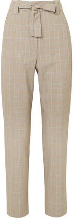 Belted Checked Woven Tapered Pants - Stone