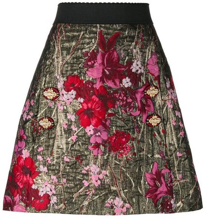 floral jacquard A-line skirt
