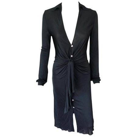 Gianni Versace S/S 2000 Runway Vintage Plunging Neckline Black Dress For Sale at 1stdibs