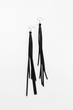 black leather fringe earrings