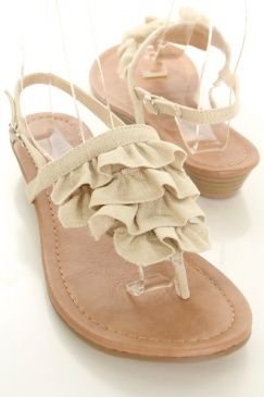 Natural Ruffled Linen Fabric Thong Post Sandals | if the shoe fits WEAR IT!