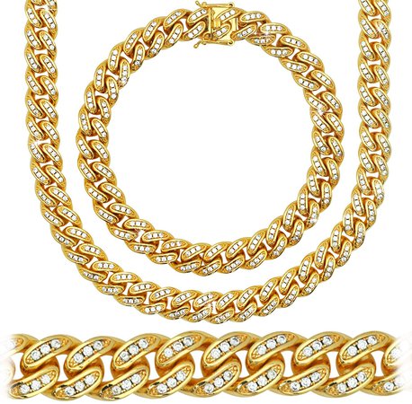 frosted cuban link gold chain womens - Google Search