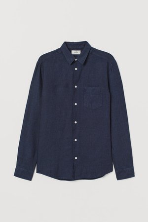 Linen Shirt - Dark blue - Men | H&M US