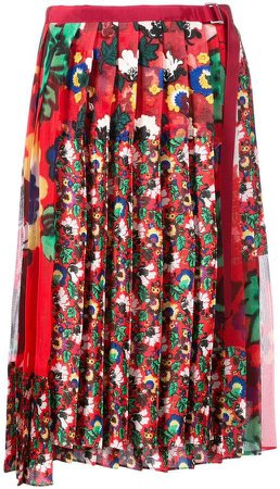 asymmetric floral pleated skirt