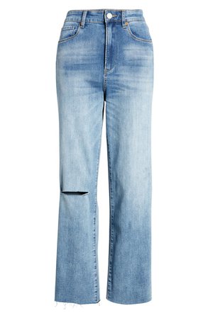 BLANKNYC Baxter Super High Waist Ripped Raw Hem Straight Leg Jeans | Nordstromrack