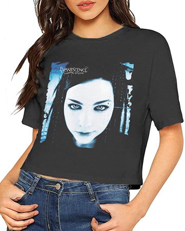 AlbertV Evanescence Fallen Sexy Exposed Navel Women T-Shirt Bare Midriff Crop Top Tshirts Black XL at Amazon Women’s Clothing store
