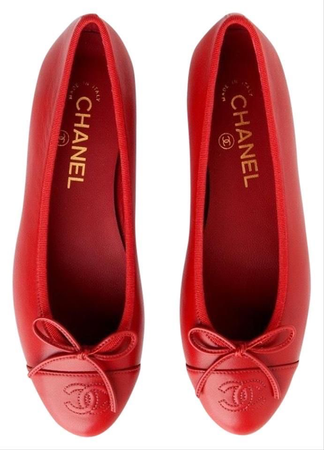 chanel - red ballet flats