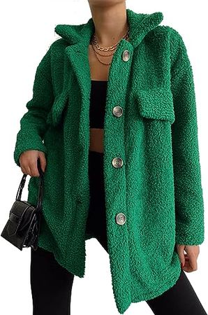 Arssm Button Down Fleece Shacket Sherpa Long Sleeve Oversized Fuzzy Jacket Teddy Coat at Amazon Women's Coats Shop