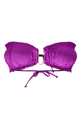 Purple Ruched Bandeau Frill Bikini Top $30
