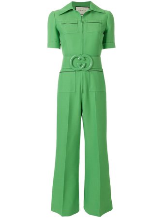 Green Gucci Belted Cady Jumpsuit | Farfetch.com