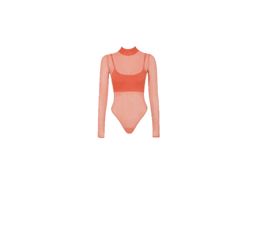 Sheer orange bodysuit with crop top (HVST edit)