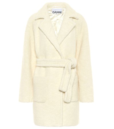 Ganni - Wool-blend bouclé wrap coat | Mytheresa