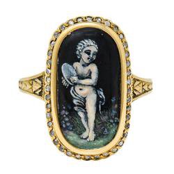 1880 Victorian CTW Diamond Enamel 18 Karat Gold Thalia Muse Painted Portrait Ring | Wilson's Estate Jewelry