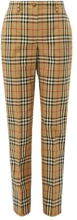 Two Tone Checked Cotton Straight Leg Trousers - Womens - Beige Multi