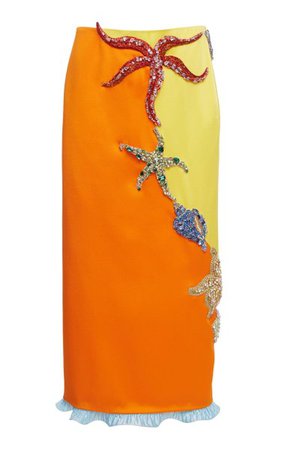 Starfish-Embellished Crepe Midi Skirt By Versace | Moda Operandi