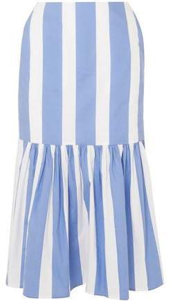 Pushbutton Asymmetric Striped Cotton-poplin Midi Skirt
