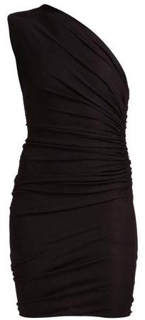 One Shoulder Ruched Mini Dress - Womens - Black