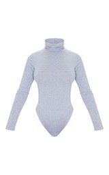 Basic Grey Roll Neck Long Sleeve Bodysuit | PrettyLittleThing USA