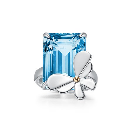 Return to Tiffany® Love Bugs blue topaz butterfly ring in silver and rose gold. | Tiffany & Co.