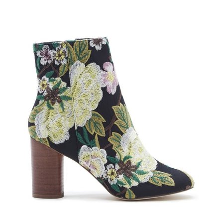 Mulholland Cylinder Heel Bootie - Green Multi Embroidery