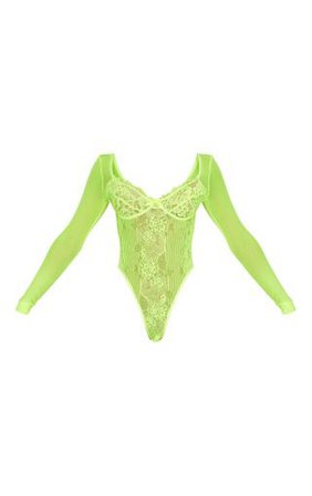 PLT green mesh bodysuit top