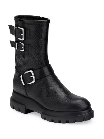 Shop AGL Chunky Biker 64MM Leather Buckle Boots | Saks Fifth Avenue