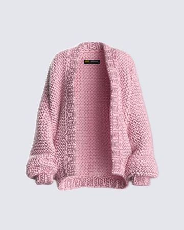 pink knit cardigan