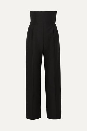 Black Pleated grain de poudre wool and mohair-blend straight-leg pants | Alaïa | NET-A-PORTER