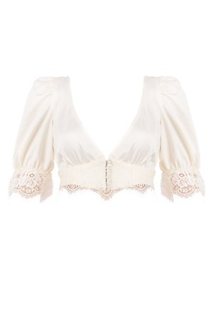 Clothing : Tops : 'Leona' Ivory Satin and Lace Blouse