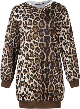Auxo Women Leopard Print Hoodie Dress Long Sleeve Oversized Tunic Sweatshirt Oversized Knitted Sweaters Jumper Leopard X-Large at Amazon Women’s Clothing store