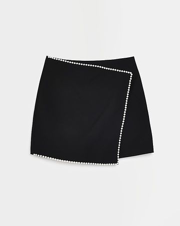 Black pearl trim wrap mini skirt | River Island
