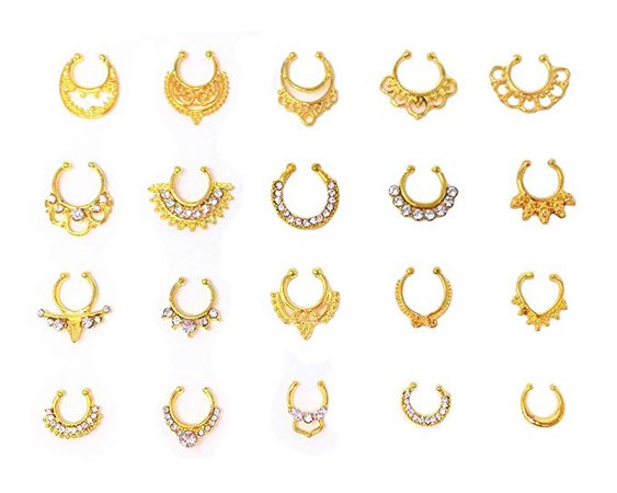 Amazon.com: Honbay 20pcs Fake Septum Clicker Nose Ring Rhinestone Non Piercing Hanger Clip Body Jewelry (Gold)
