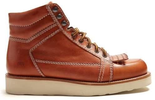 Kiltie Fringe Leather Boots - Womens - Tan