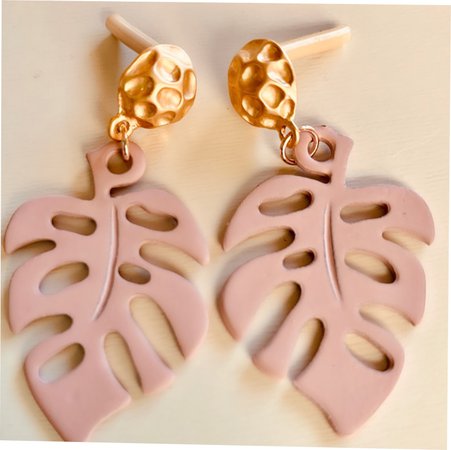 Pink and Gold Monstera earrings