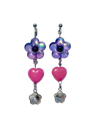 Y2k earrings purple pink flowers heart jewelry
