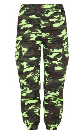 Neon Lime Camo Pocket Cargo Trouser | PrettyLittleThing USA