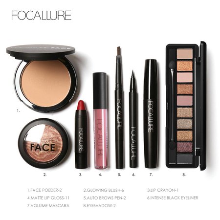 FOCALLURE 8Pcs Cosmetics Makeup Set Powder Eye Makeup Eyebrow Pencil Volume Mascara Sexy Lipstick Blusher Tool Kit for Daily Use – ouobuy.com a one-stop fashion online shop you can always find the perfect product here!