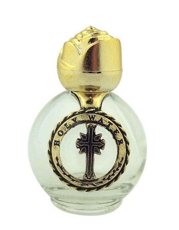 Holy Water Bottle with Gold Tone Cross Design and Rosebud Screw Top Lid, 0.5 oz 716894308879 | eBay