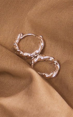 Real Silver Plated Twist Huggie Hoop Earrings | PrettyLittleThing USA