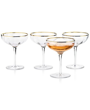 Martha Stewart Collection Clear Optic Coupe Glasses with Gold-Tone Rims, Set of 4, Created for Macy's & Reviews - Glassware - Dining - Macy's