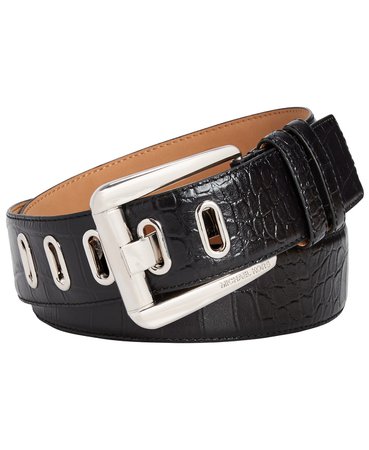 Michael Kors Heritage Buckle Croc-Embossed Leather Belt